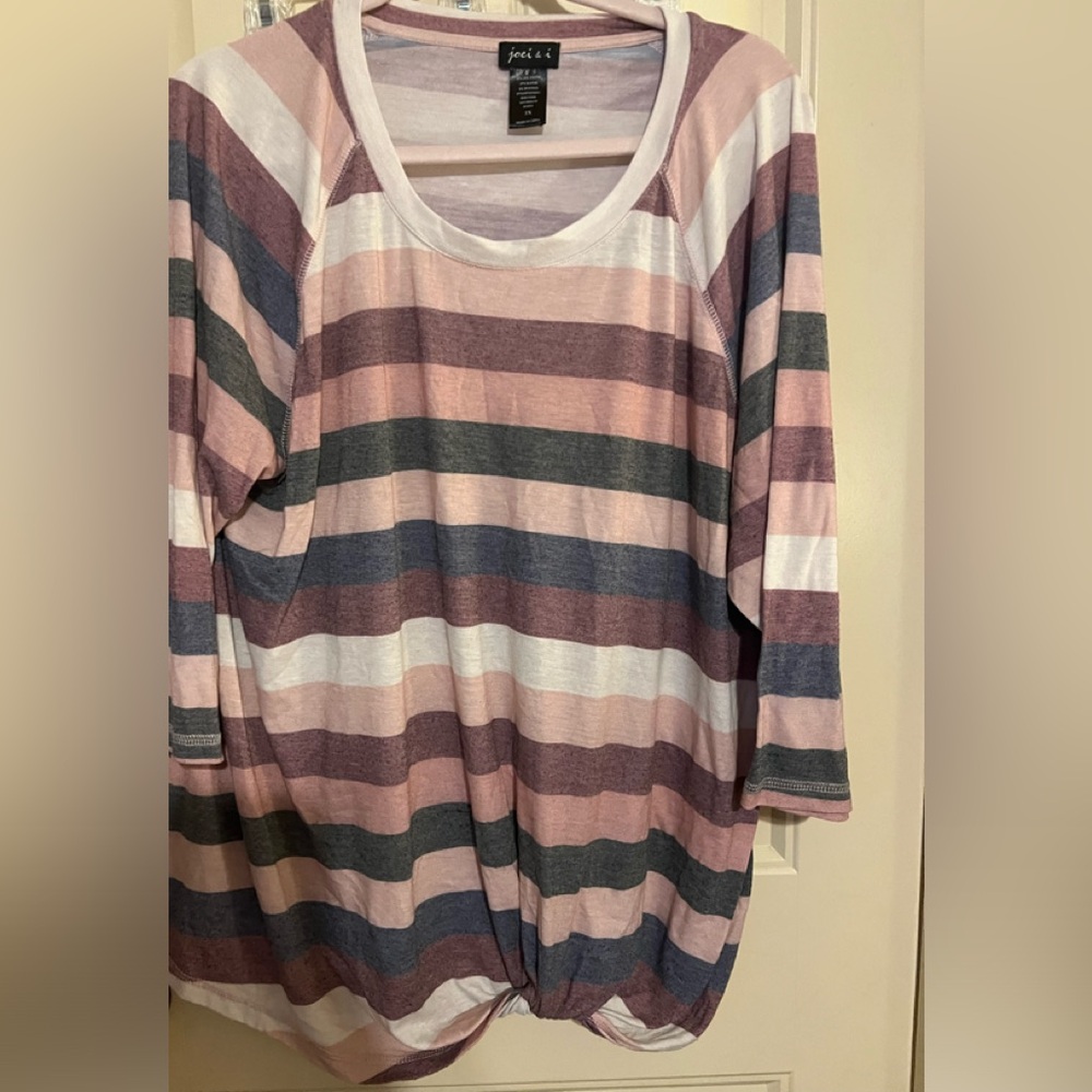 Pink and Black 3/4 Sleeve Relaxed Blouse